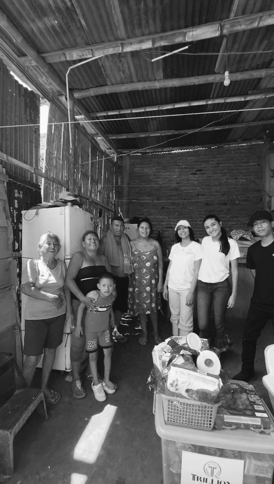 Family visit with donated supplies.